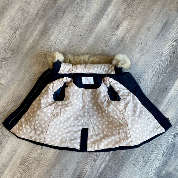 Zara baby zip front/toggle button closure, removable fur lined hood wool coat - Picture 5 of 7